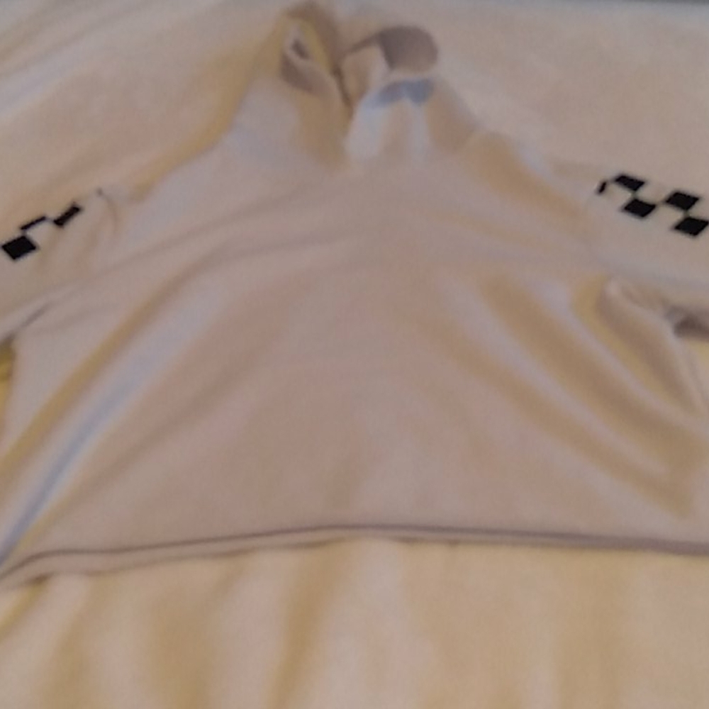 White cropped hoddie with racecar stripe sleeves